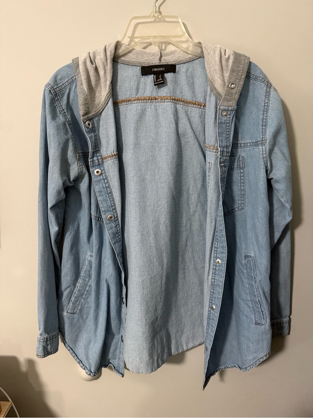 Forever 21 Hooded Denim Long Sleeve Top